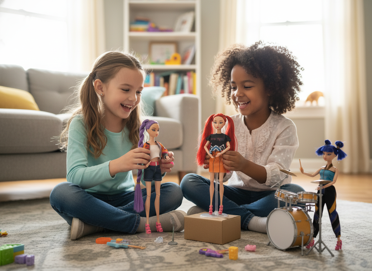 Niña jugando con las muñecas